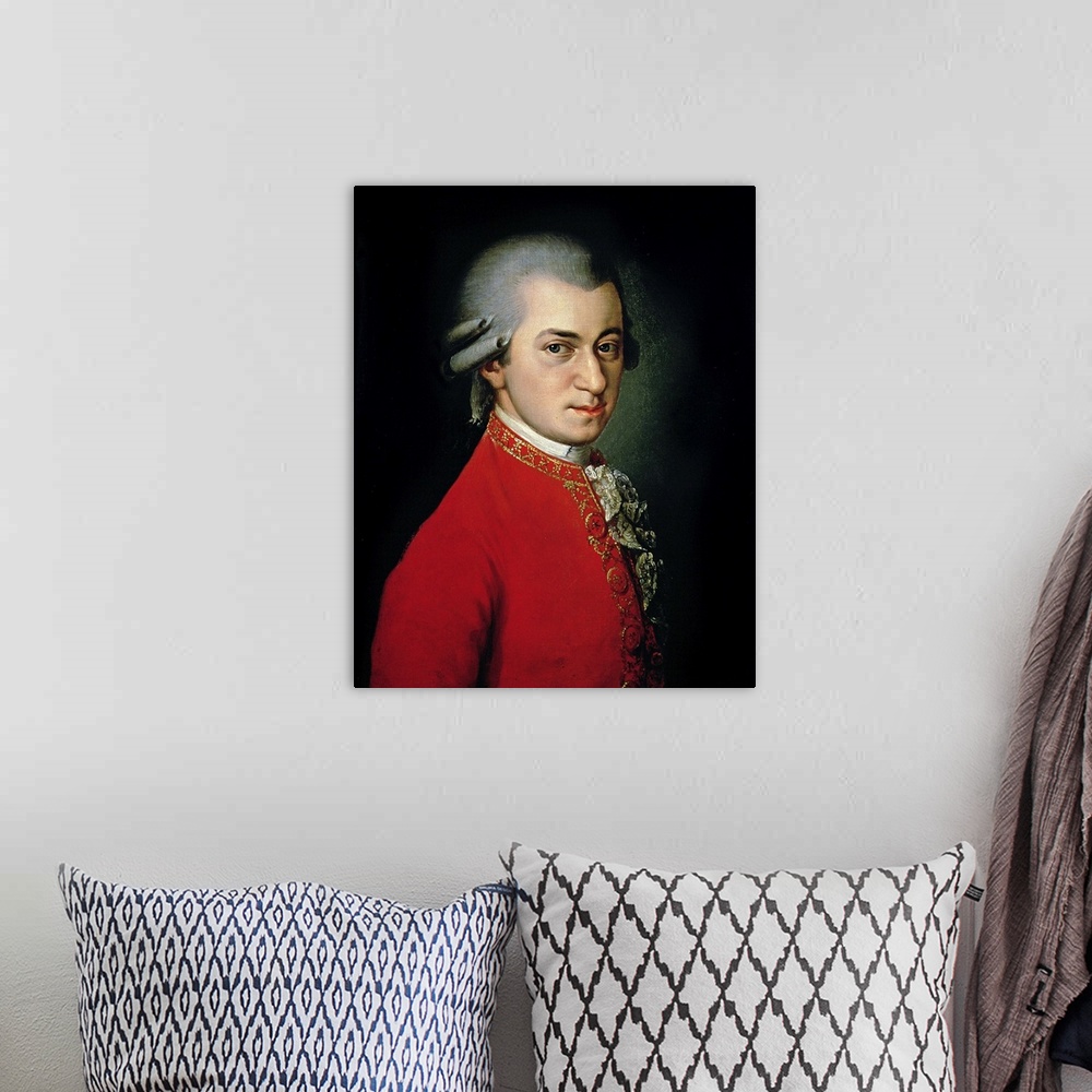 A bohemian room featuring XPH39198 Wolfgang Amadeus Mozart, 1818 (oil on canvas)  by Krafft, Barbara (1764-1825); Gesellsch...