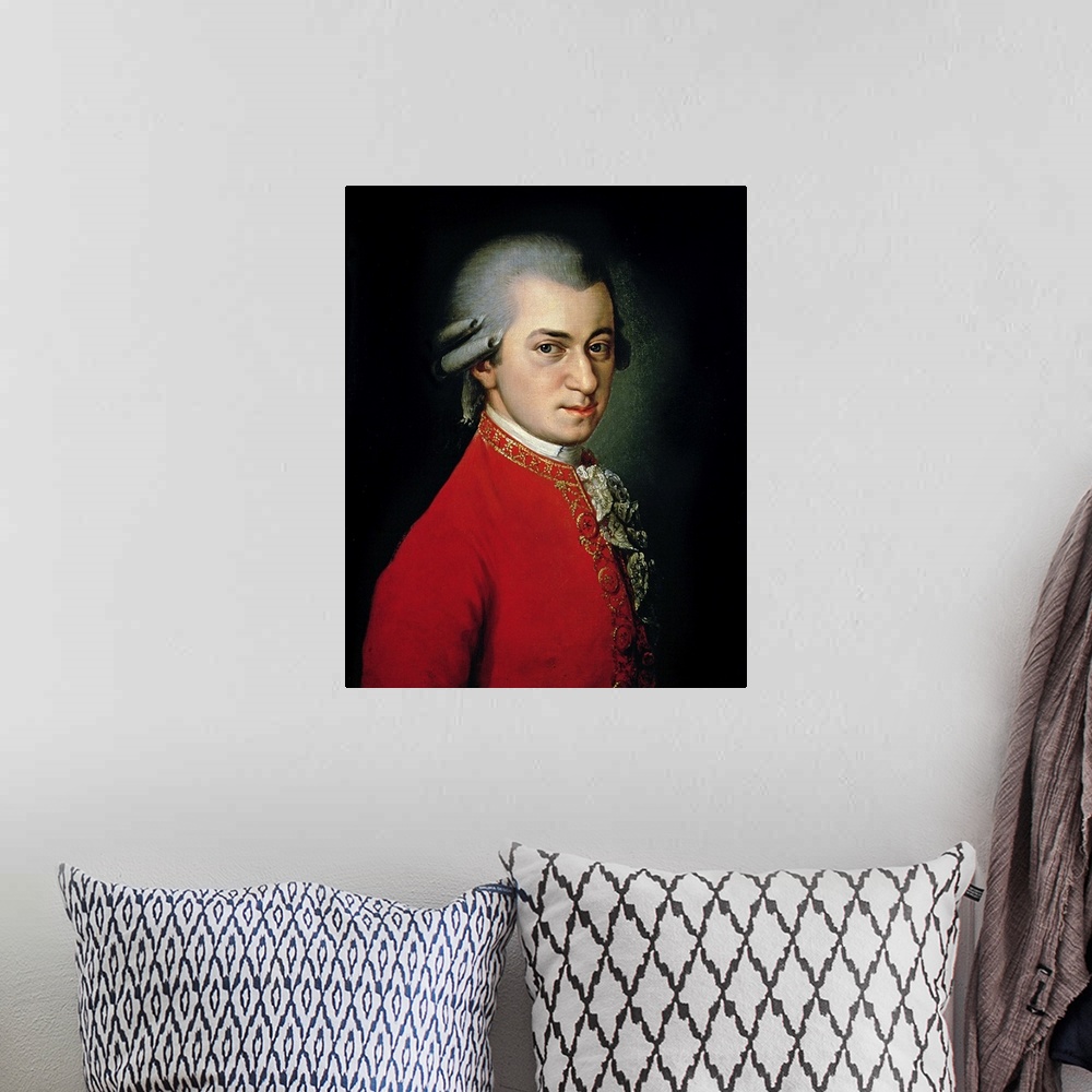 A bohemian room featuring XPH39198 Wolfgang Amadeus Mozart, 1818 (oil on canvas)  by Krafft, Barbara (1764-1825); Gesellsch...