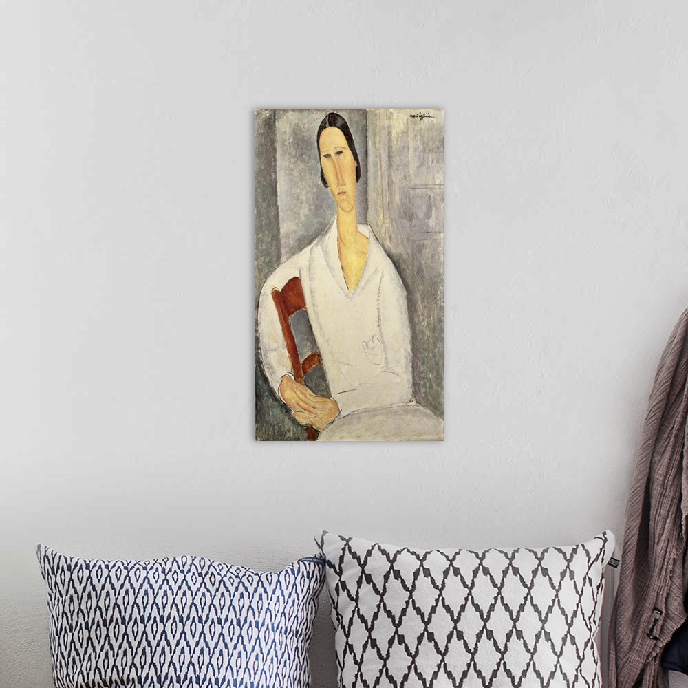 A bohemian room featuring Woman In White (Originally oil on canvas)