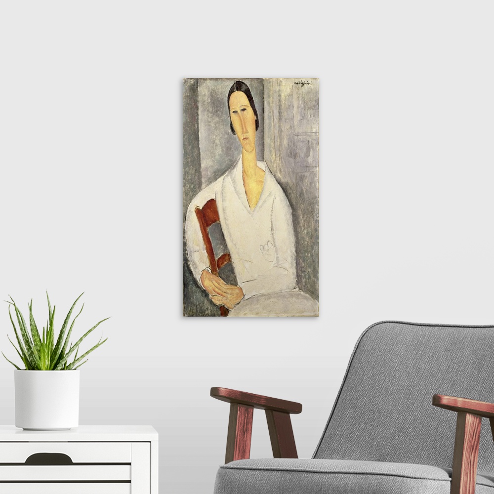 A modern room featuring Woman In White (Originally oil on canvas)