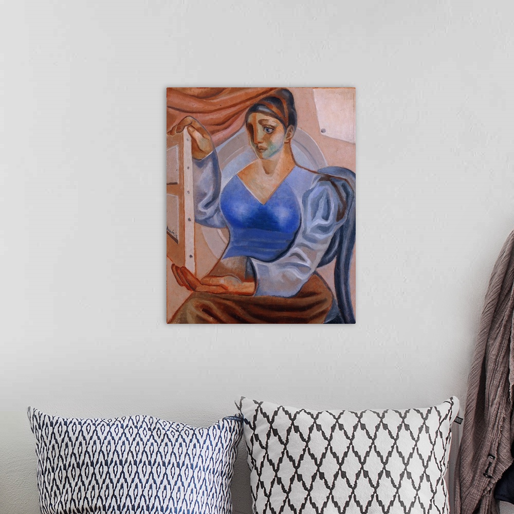 A bohemian room featuring Woman with a Painting; La Femme au Tableau