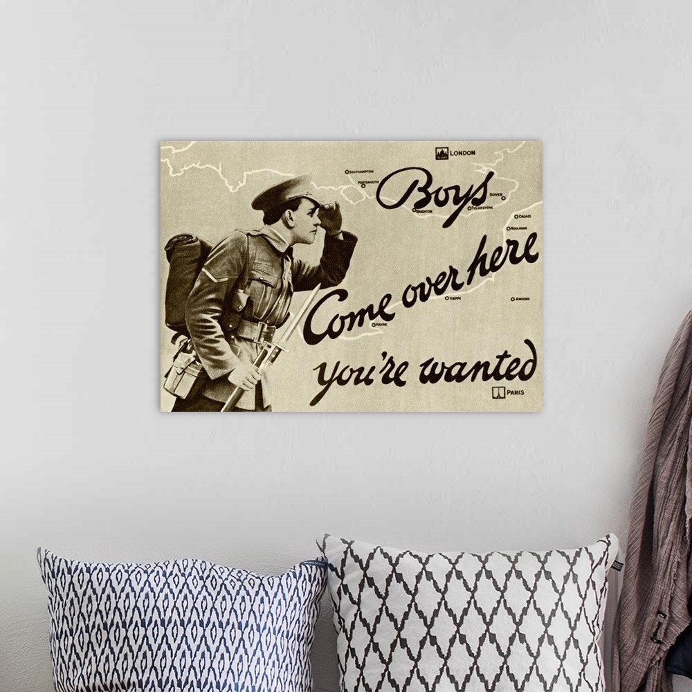 A bohemian room featuring WW1 Recruitment poster for the British army in the First World War, 1915.