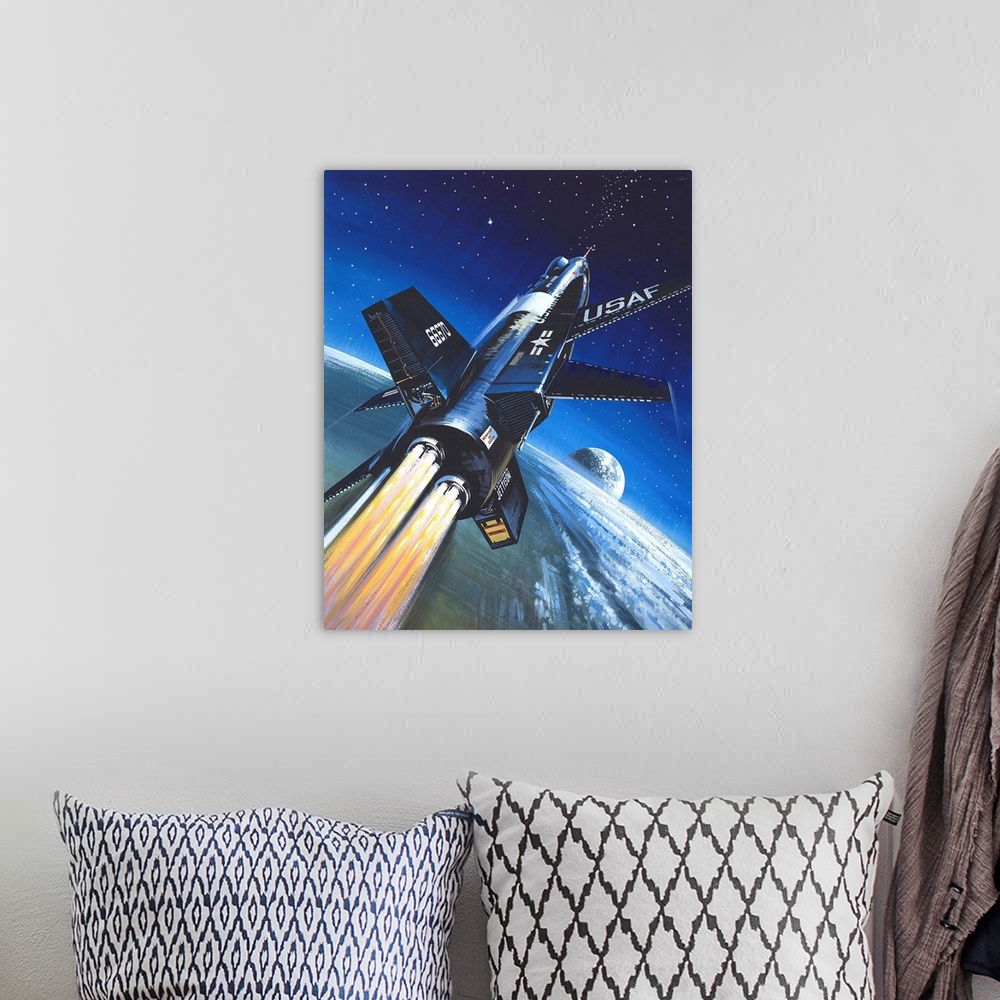 A bohemian room featuring X-15 Rocket Plane.