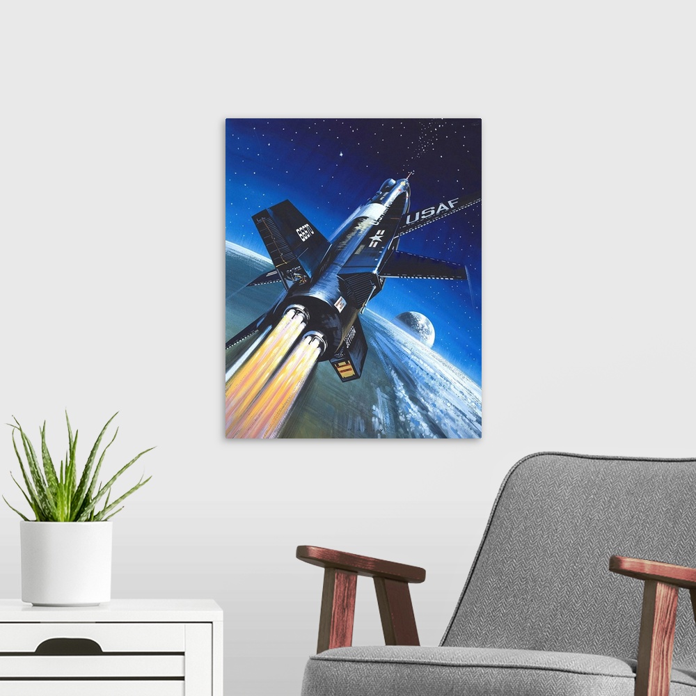 A modern room featuring X-15 Rocket Plane.