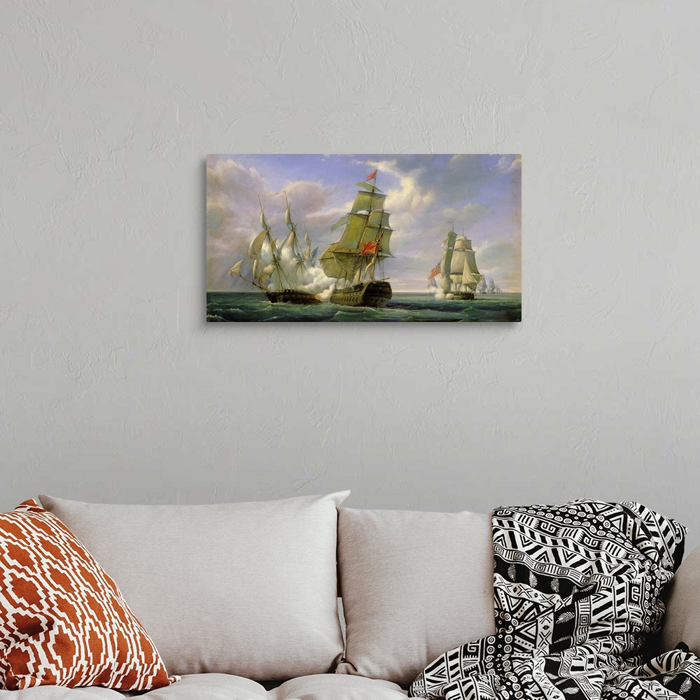 A bohemian room featuring XIR173163 Combat between the French Frigate 'La Canonniere' and the English Vessel 'The Tremendou...