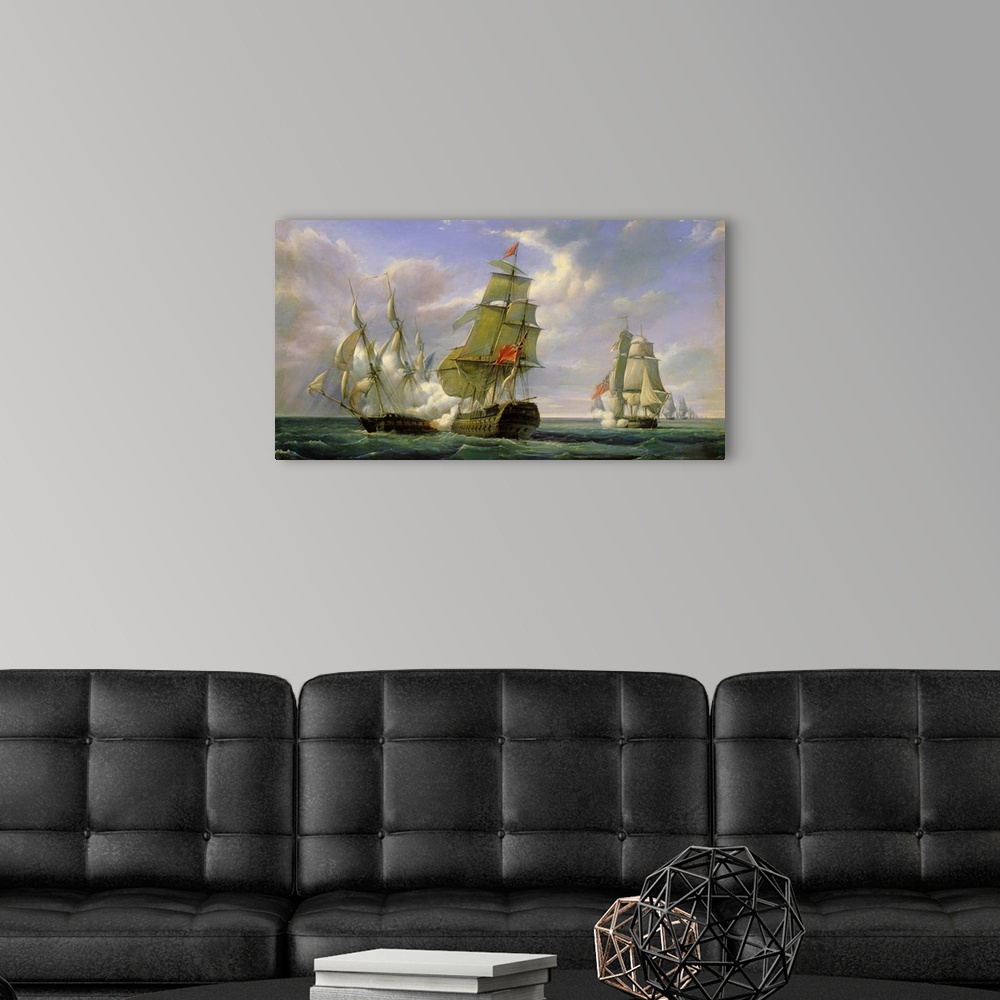 A modern room featuring XIR173163 Combat between the French Frigate 'La Canonniere' and the English Vessel 'The Tremendou...