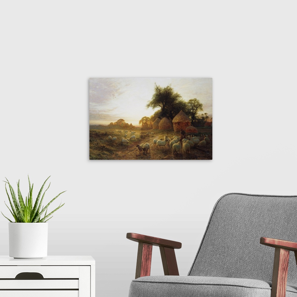 A modern room featuring Yon Yellow Sunset Dying in the West
