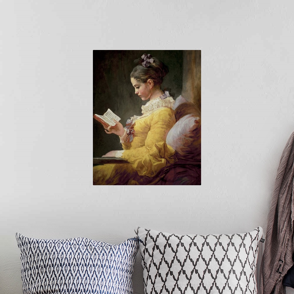 A bohemian room featuring XJL61308 Young Girl Reading, c.1776 (oil on canvas)  by Fragonard, Jean-Honore (1732-1806); 81.1x...