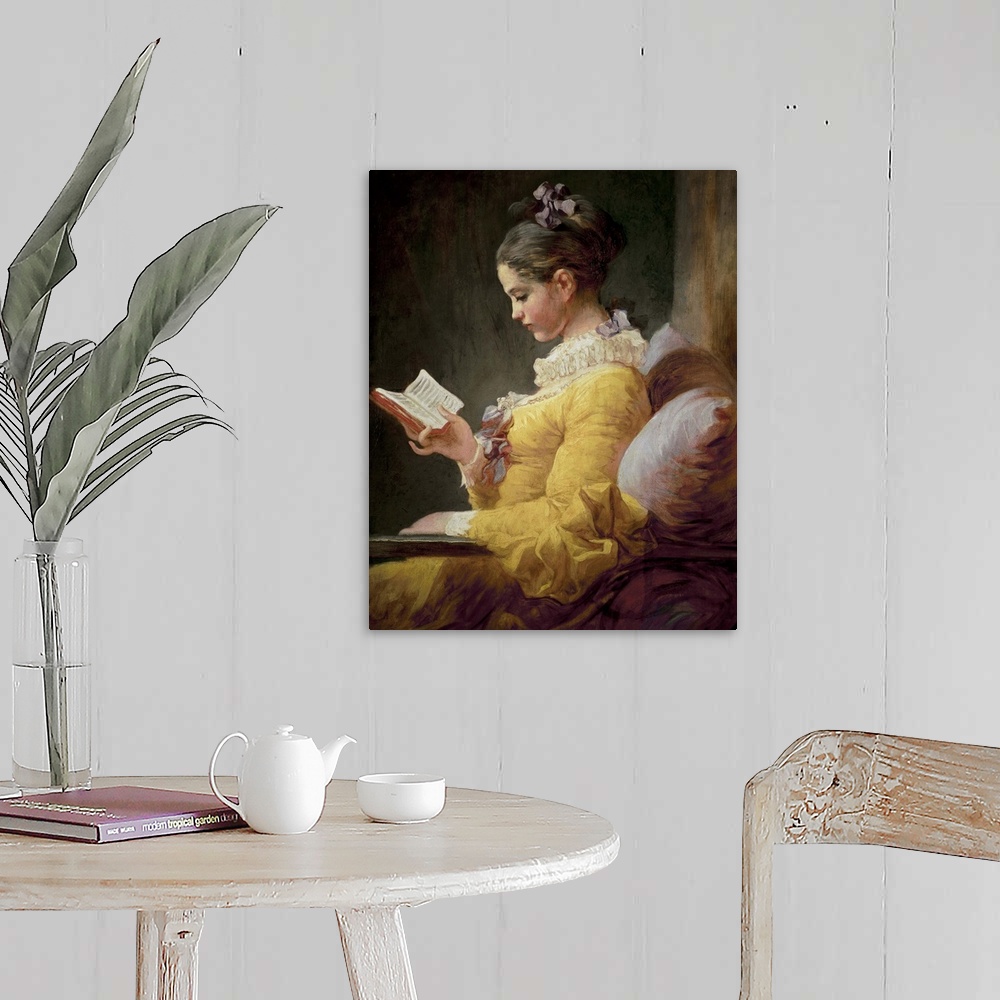A farmhouse room featuring XJL61308 Young Girl Reading, c.1776 (oil on canvas)  by Fragonard, Jean-Honore (1732-1806); 81.1x...