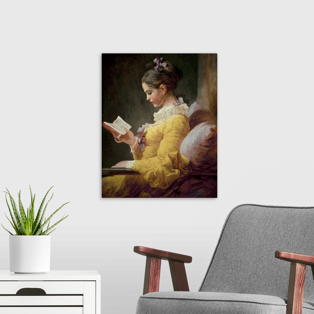 A modern room featuring XJL61308 Young Girl Reading, c.1776 (oil on canvas)  by Fragonard, Jean-Honore (1732-1806); 81.1x...