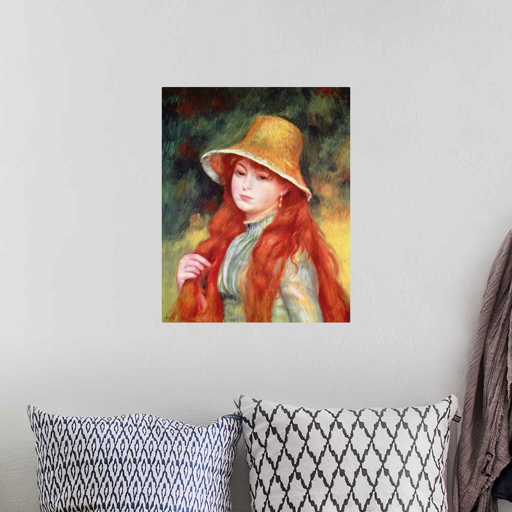A bohemian room featuring BAL76824 Young girl with long hair, or Young girl in a straw hat, 1884; by Renoir, Pierre Auguste...