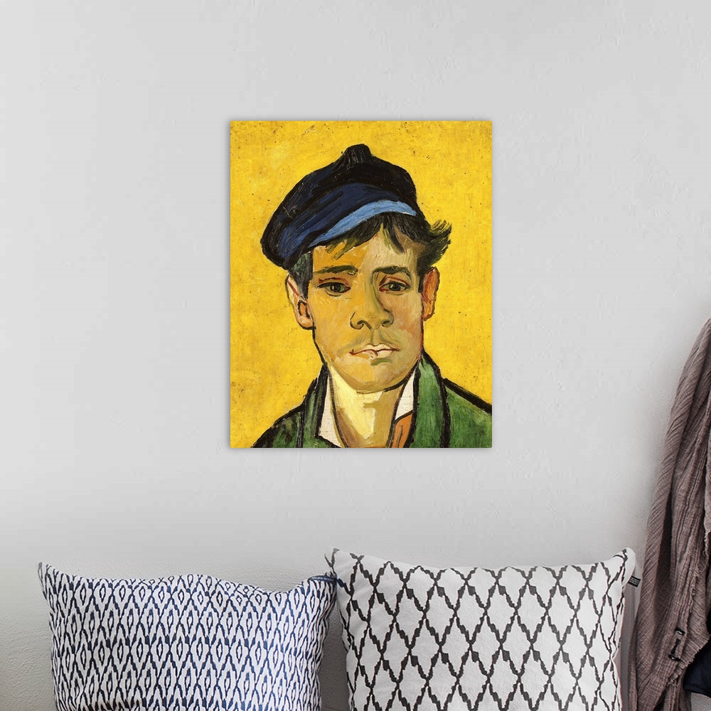 A bohemian room featuring XIR166546 Young Man with a Hat, 1888 (oil on canvas)  by Gogh, Vincent van (1853-90); 47x39 cm; P...