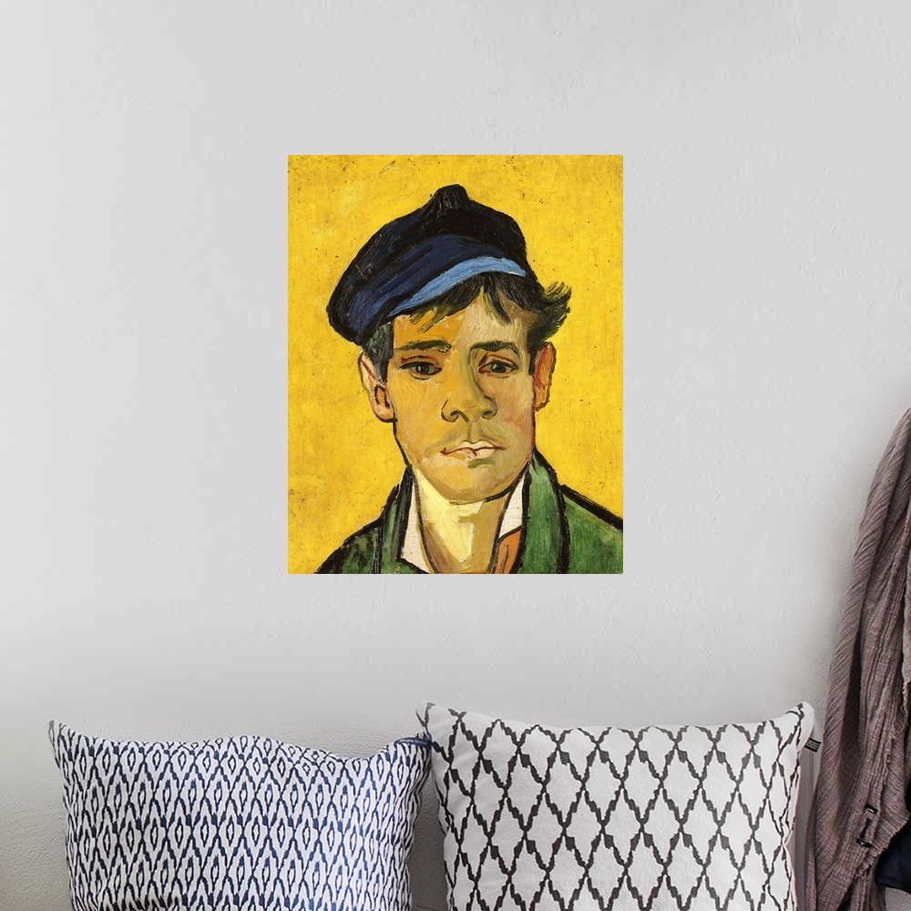A bohemian room featuring XIR166546 Young Man with a Hat, 1888 (oil on canvas)  by Gogh, Vincent van (1853-90); 47x39 cm; P...