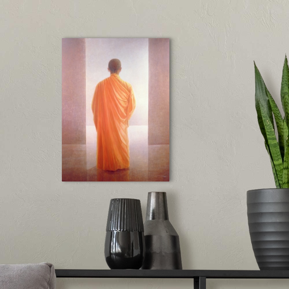A modern room featuring Young Monk, back view, Vietnam