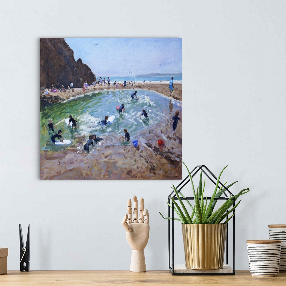 A bohemian room featuring Young Surfers, Tenby, 2016, originally oil on canvas.