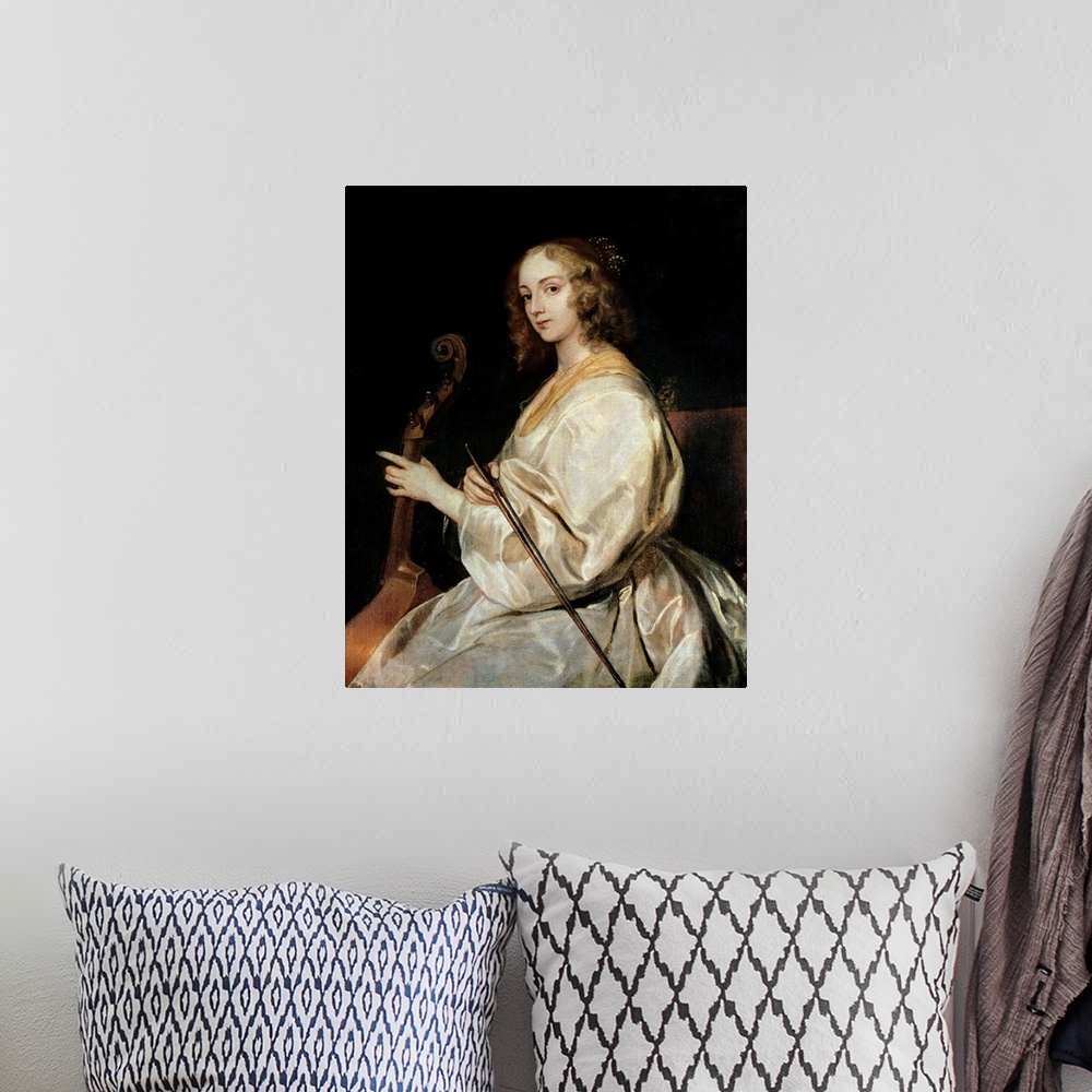 A bohemian room featuring Young Woman Playing a Viola da Gamba