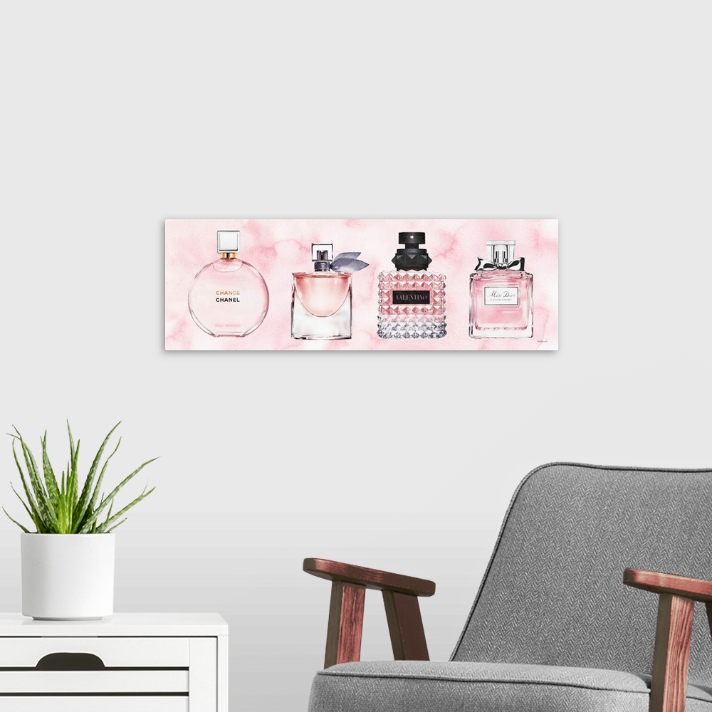 A modern room featuring 4  Pink Perfumes