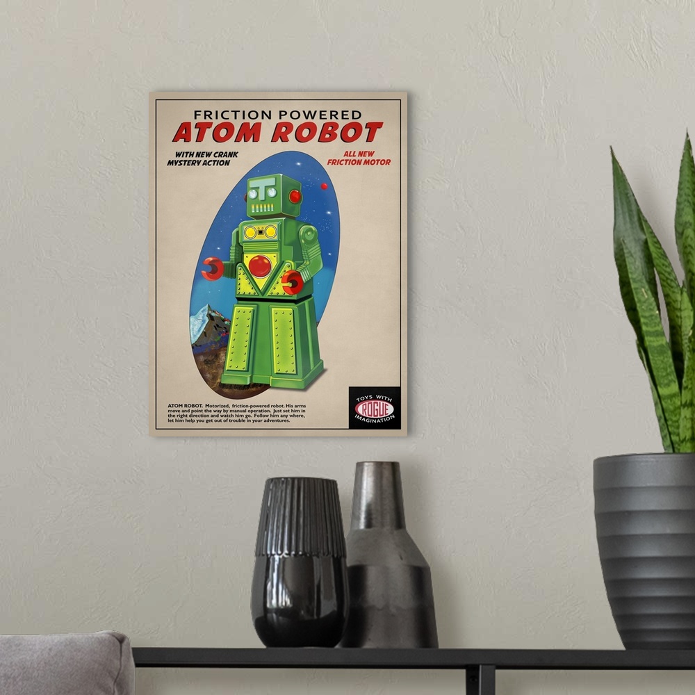 A modern room featuring Atom Robot