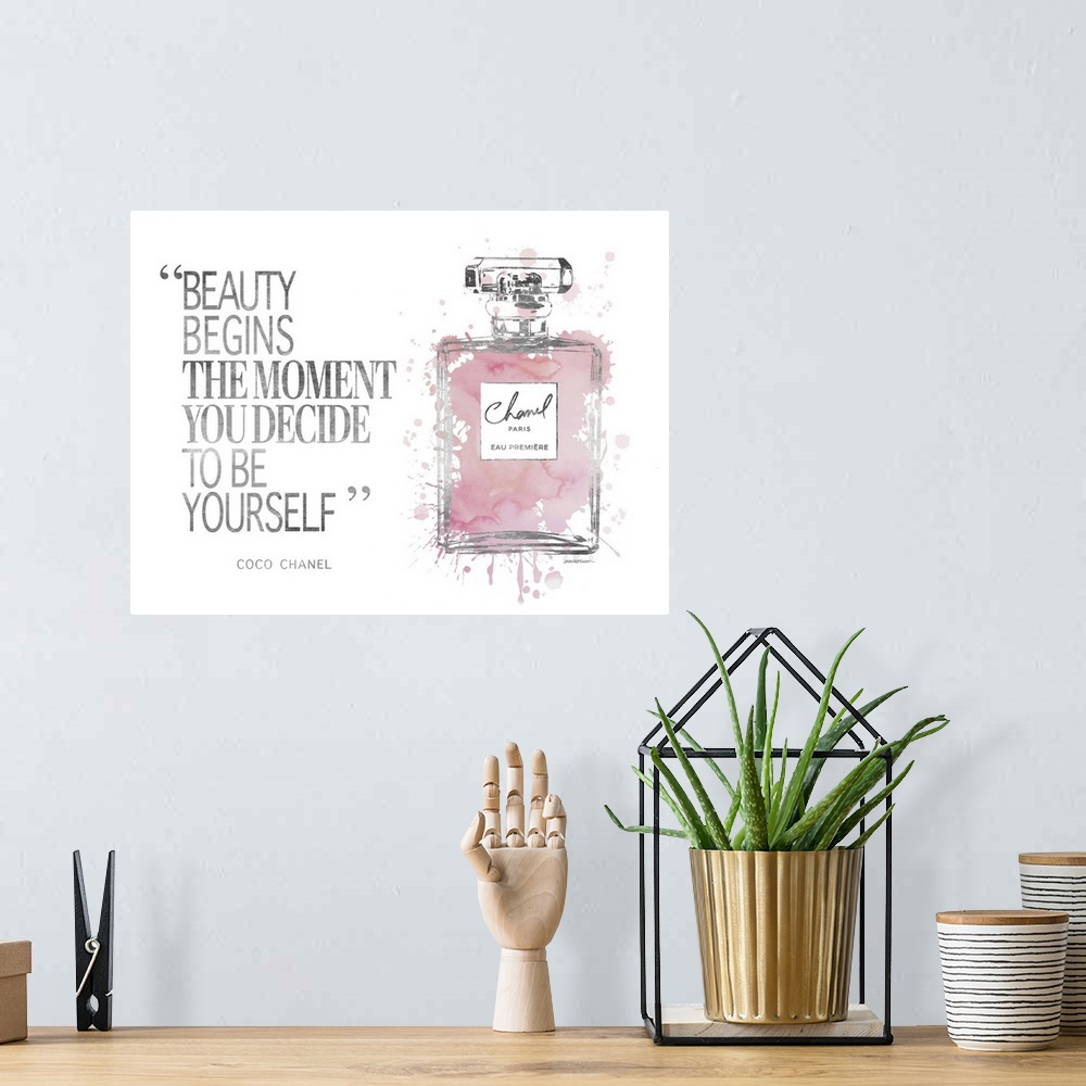A bohemian room featuring Decorative artwork with the words: Beauty begins the moment you decide to be yourself.
