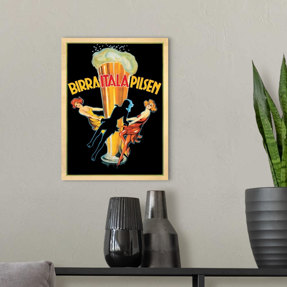 A modern room featuring Vintage advertisement of Birra Itala Pilsen (1920) by Leonetto Cappiello.