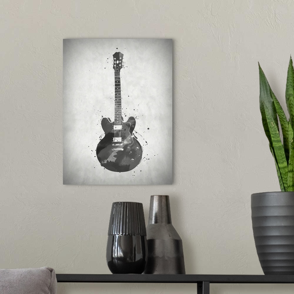 A modern room featuring Black And White Guitar