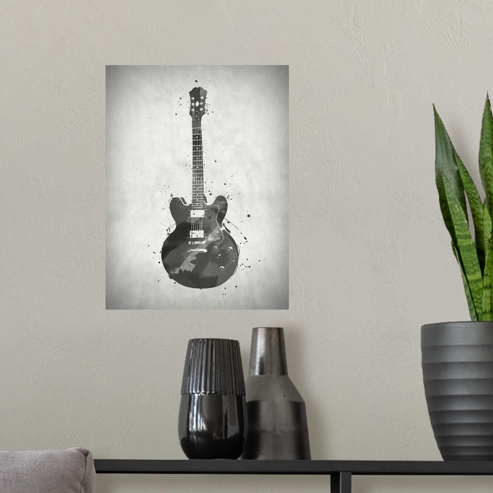A modern room featuring Black And White Guitar