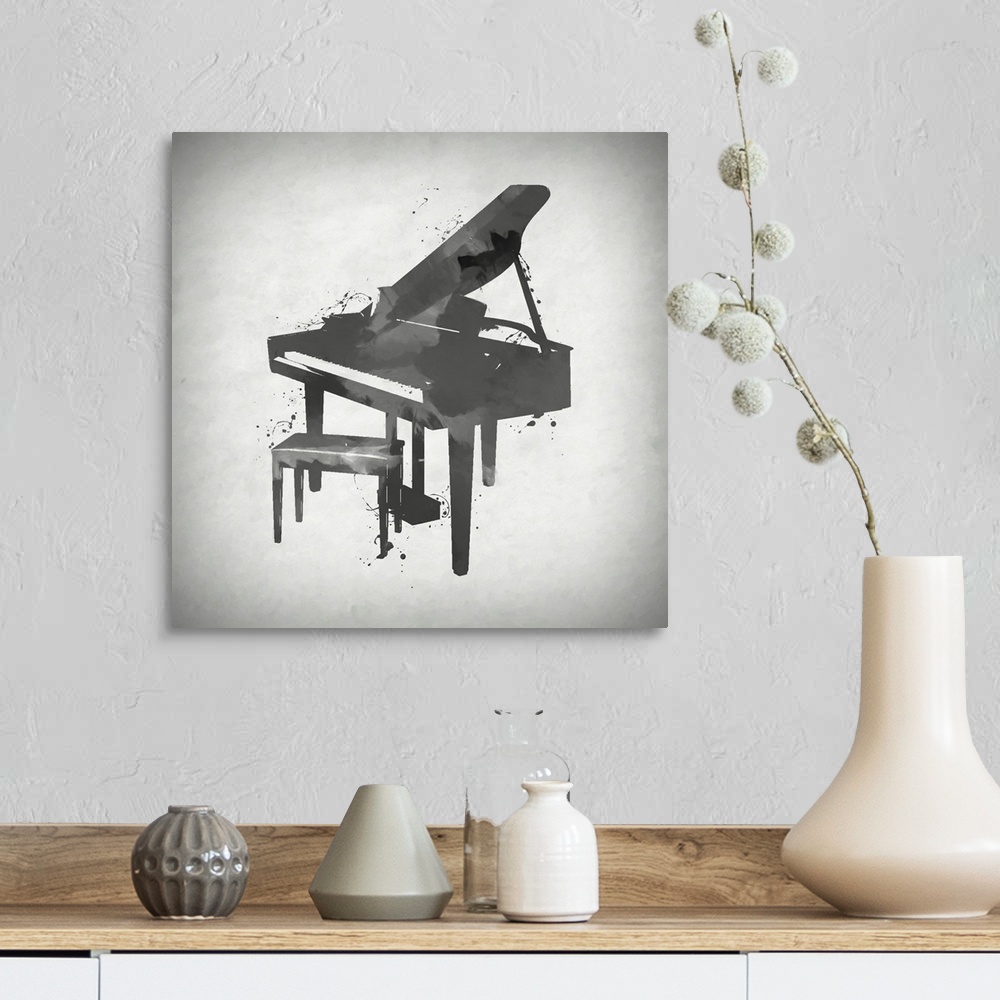 A farmhouse room featuring Black And White Piano