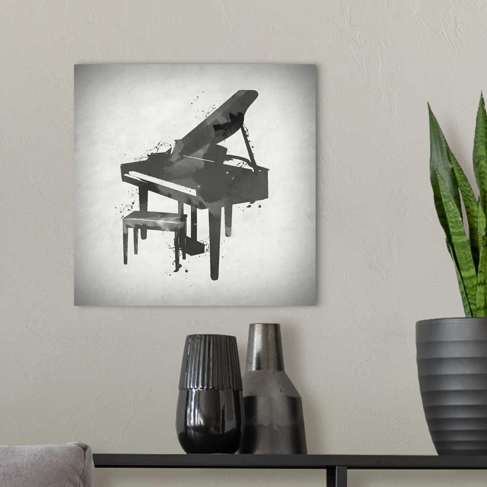 A modern room featuring Black And White Piano