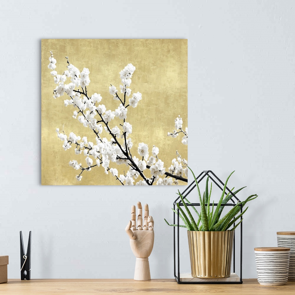 A bohemian room featuring Blossoms on Gold I
