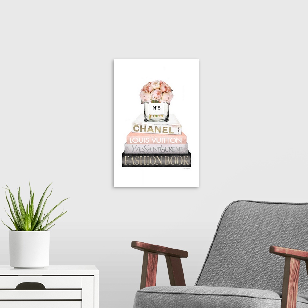A modern room featuring Bookstack Peach Rose Vase I