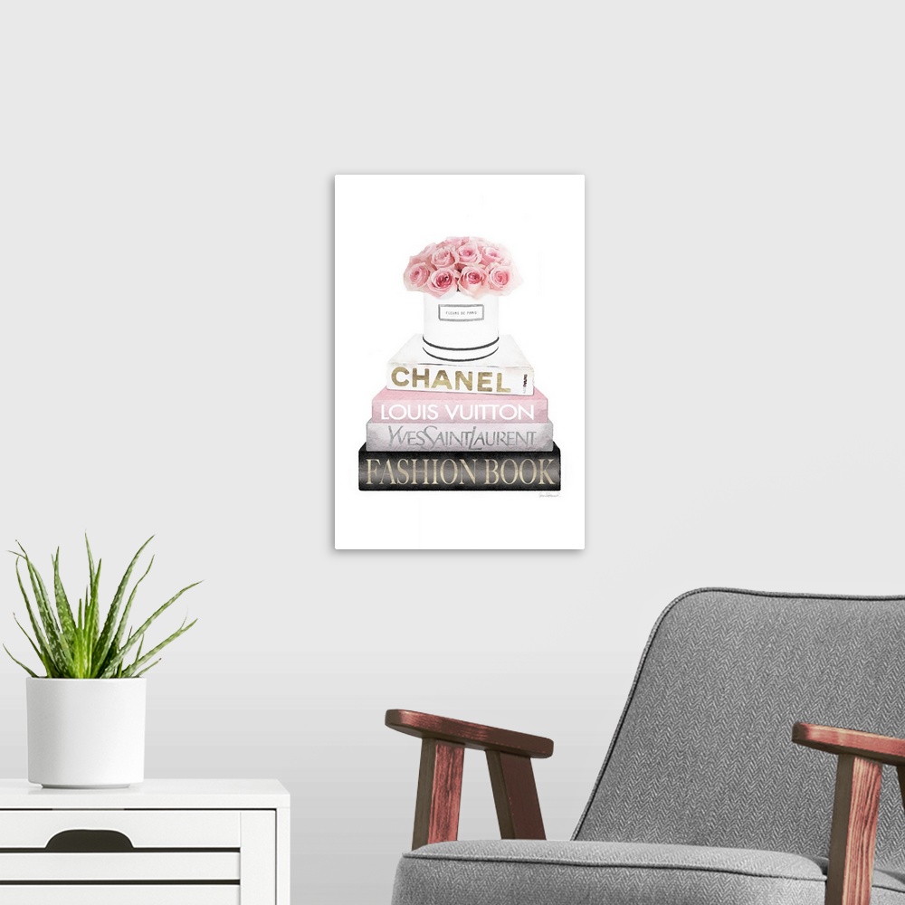 A modern room featuring Bookstack Pink Roses