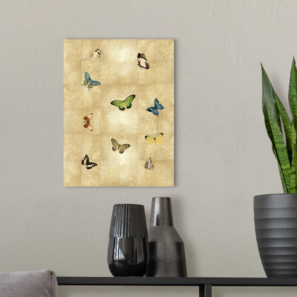 A modern room featuring Butterflies On Gold I