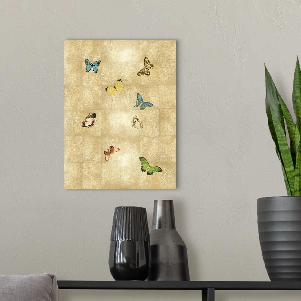 A modern room featuring Butterflies On Gold II
