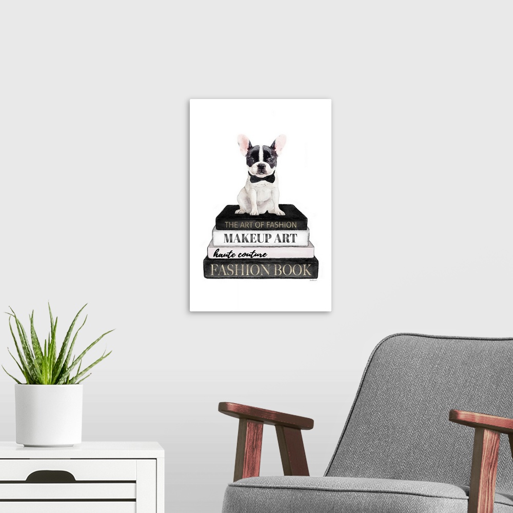 A modern room featuring B&W Frenchie Bookstack