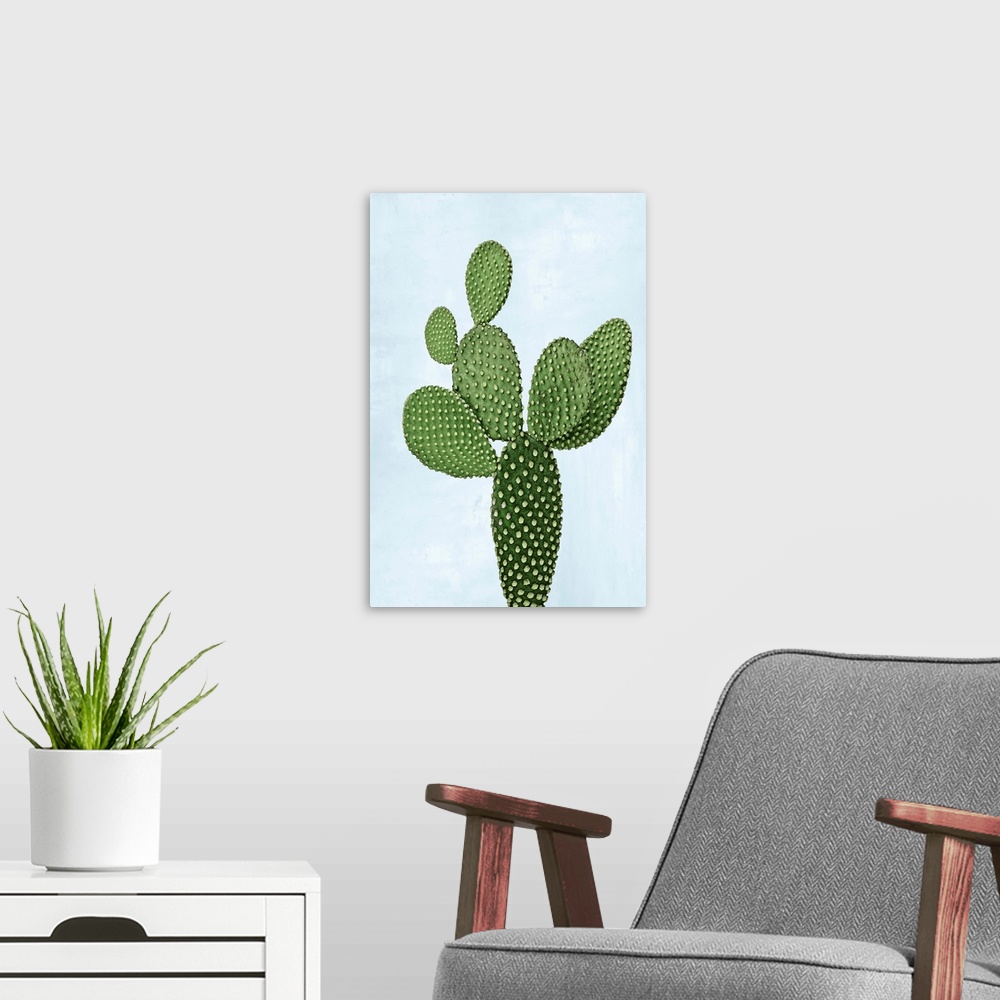 A modern room featuring Cactus on Blue VIII