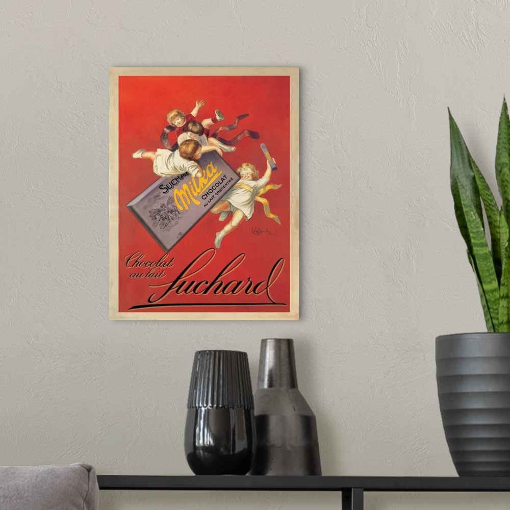 A modern room featuring Vintage advertisement of Swiss chocolate, Chocolat Suchard.
