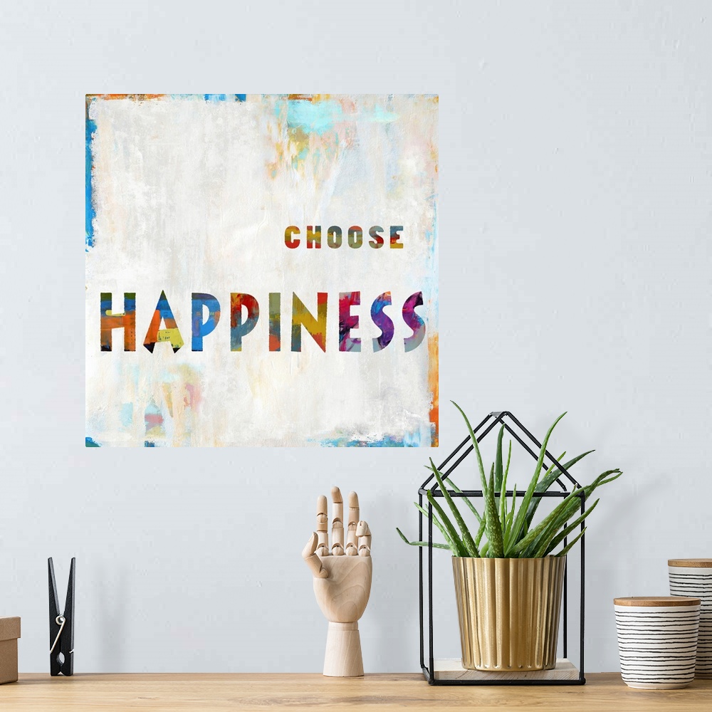 A bohemian room featuring "Choose Happiness"