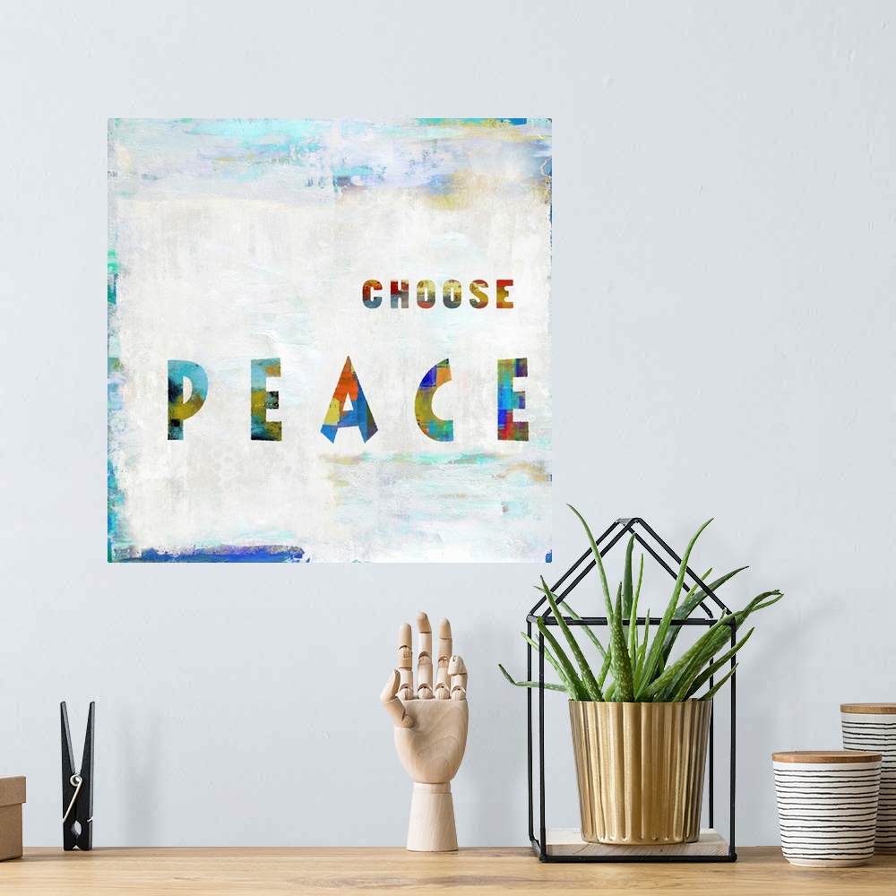 A bohemian room featuring "Choose Peace"