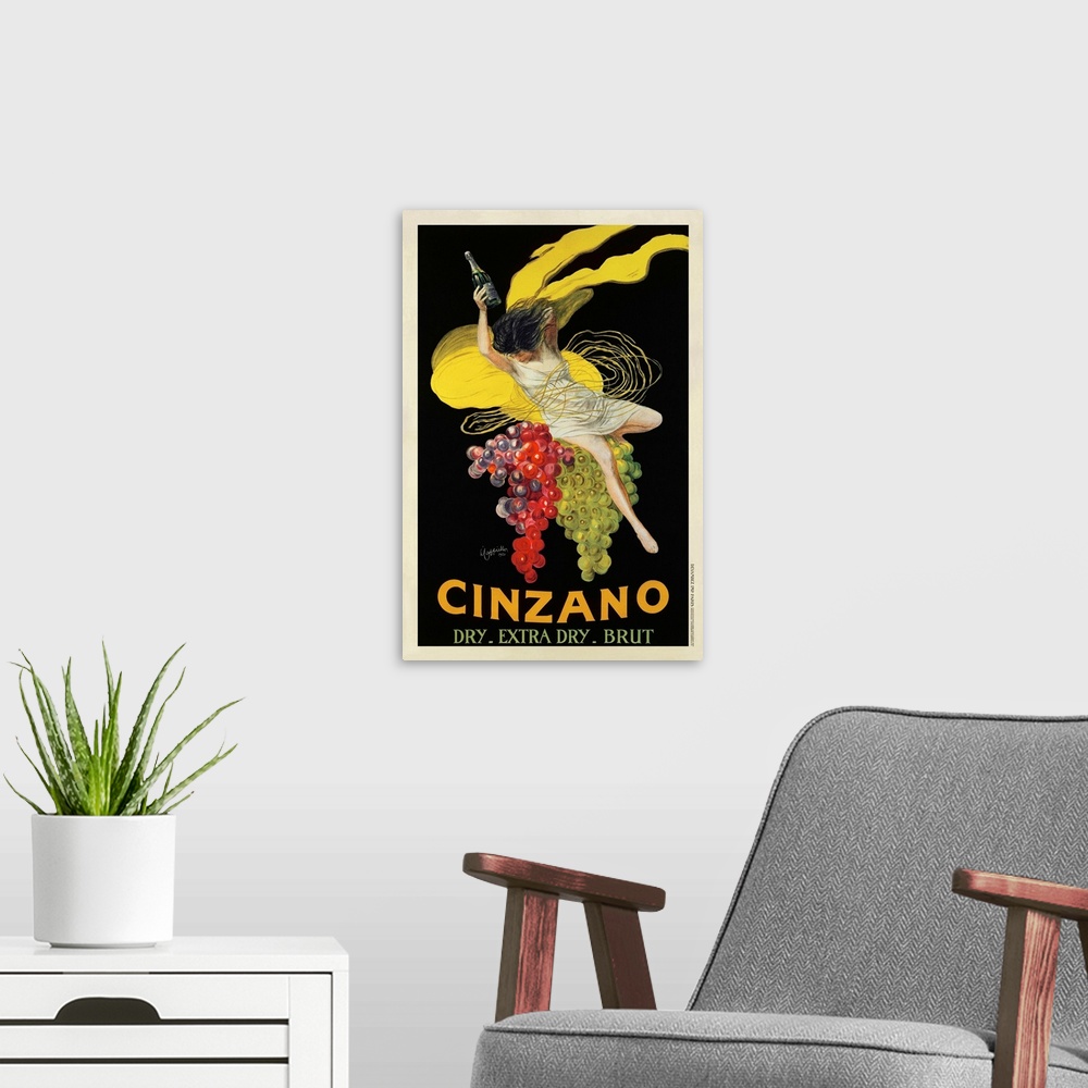 A modern room featuring Vintage advertisement of Cinzano (1920) by Leonetto Cappiello.