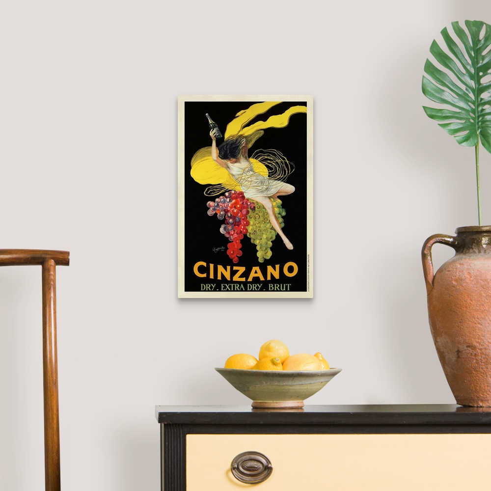 A traditional room featuring Vintage advertisement of Cinzano (1920) by Leonetto Cappiello.