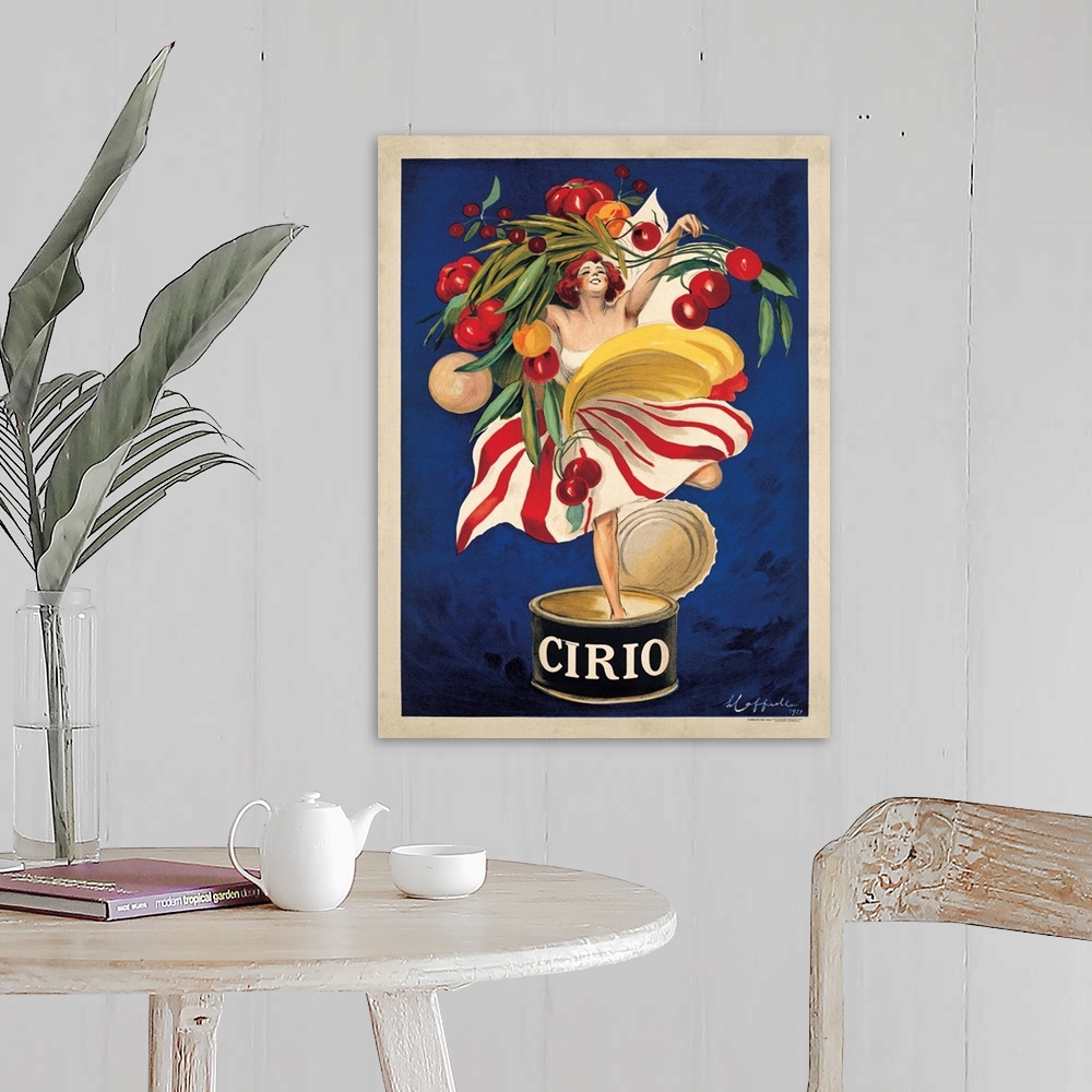 A farmhouse room featuring Vintage advertisement for Cirio Italian food company.