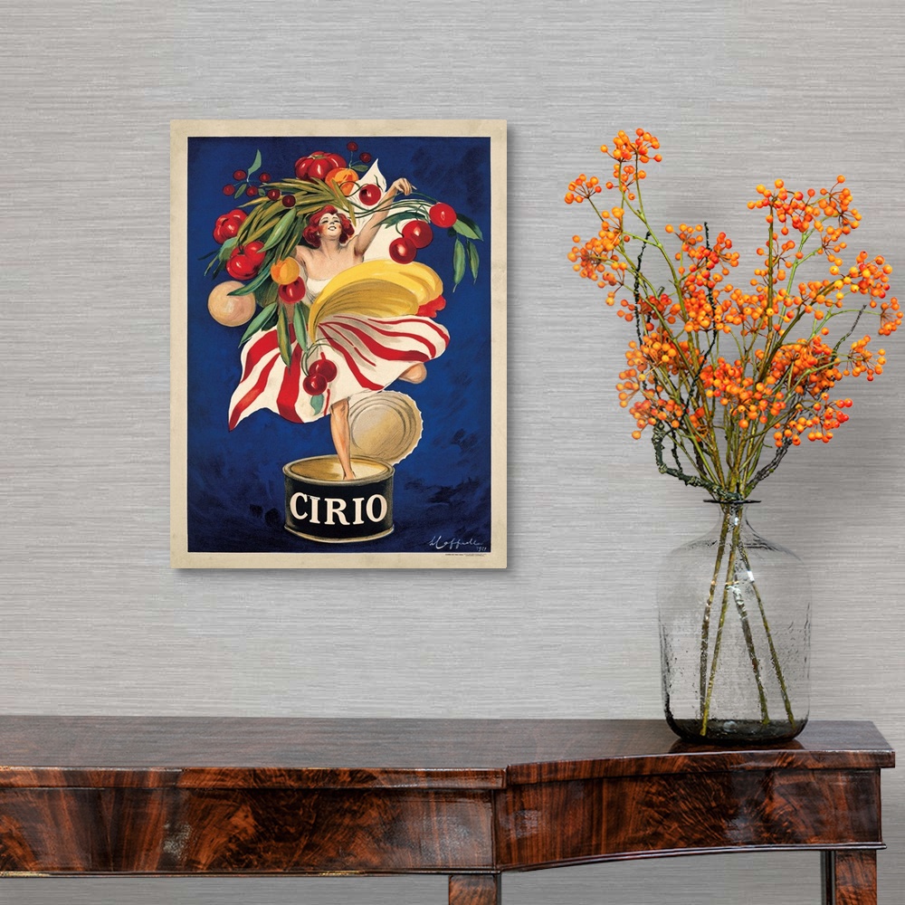 A traditional room featuring Vintage advertisement for Cirio Italian food company.