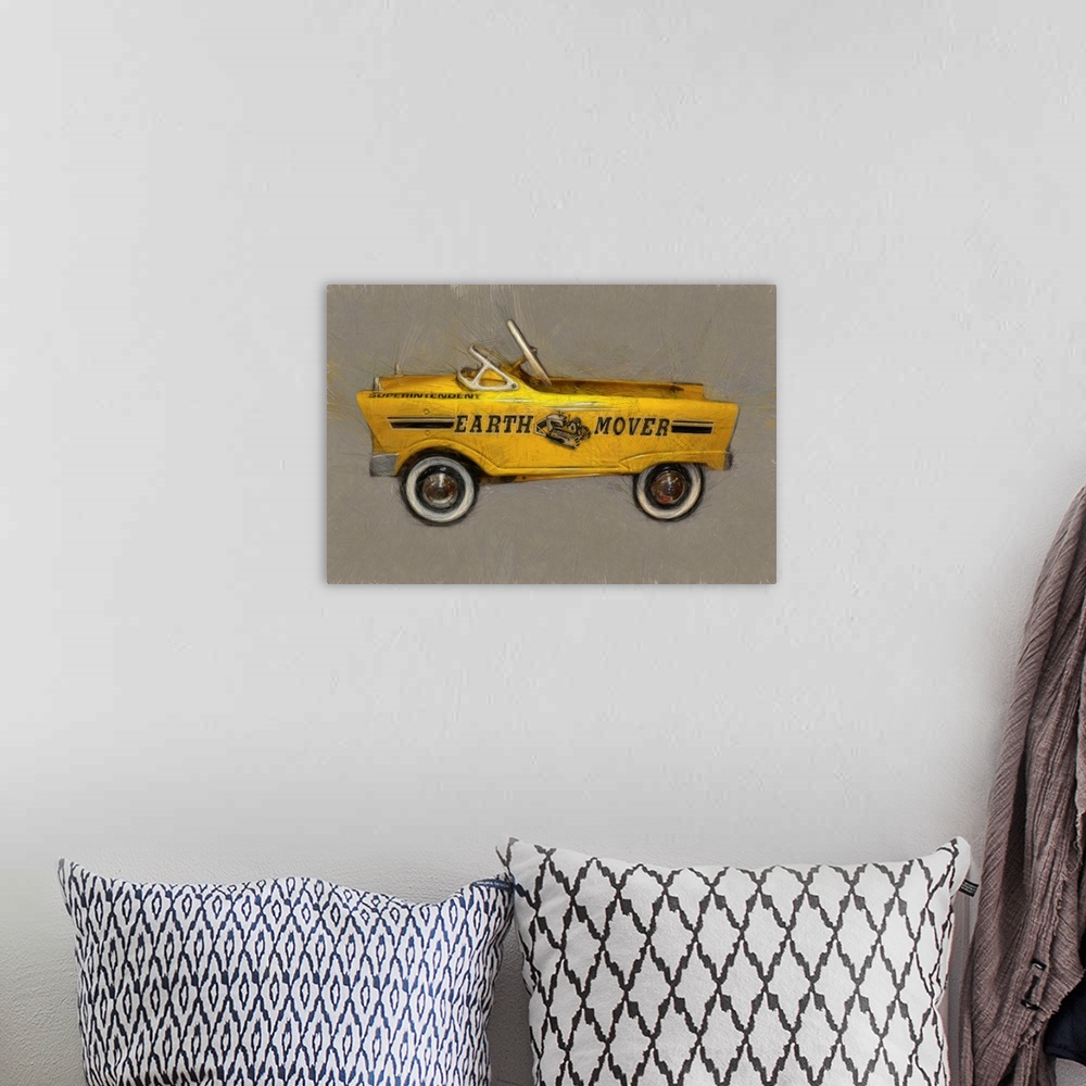 A bohemian room featuring Earth Mover Pedal Car