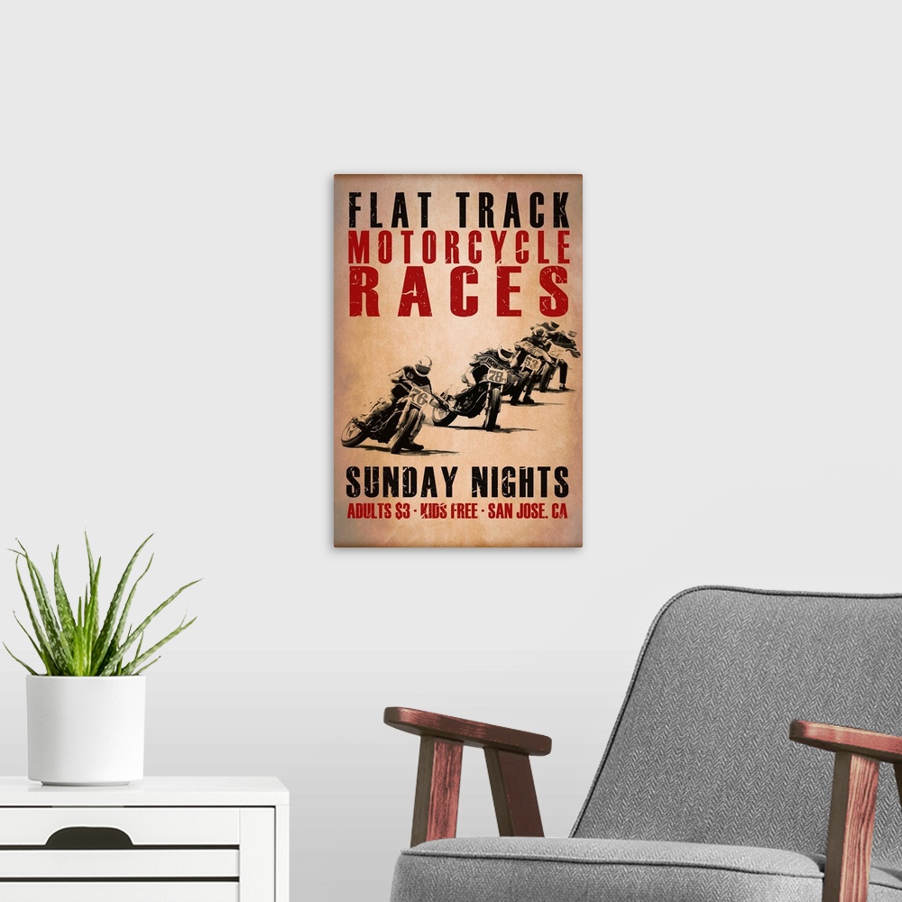 A modern room featuring Flat Track Racers