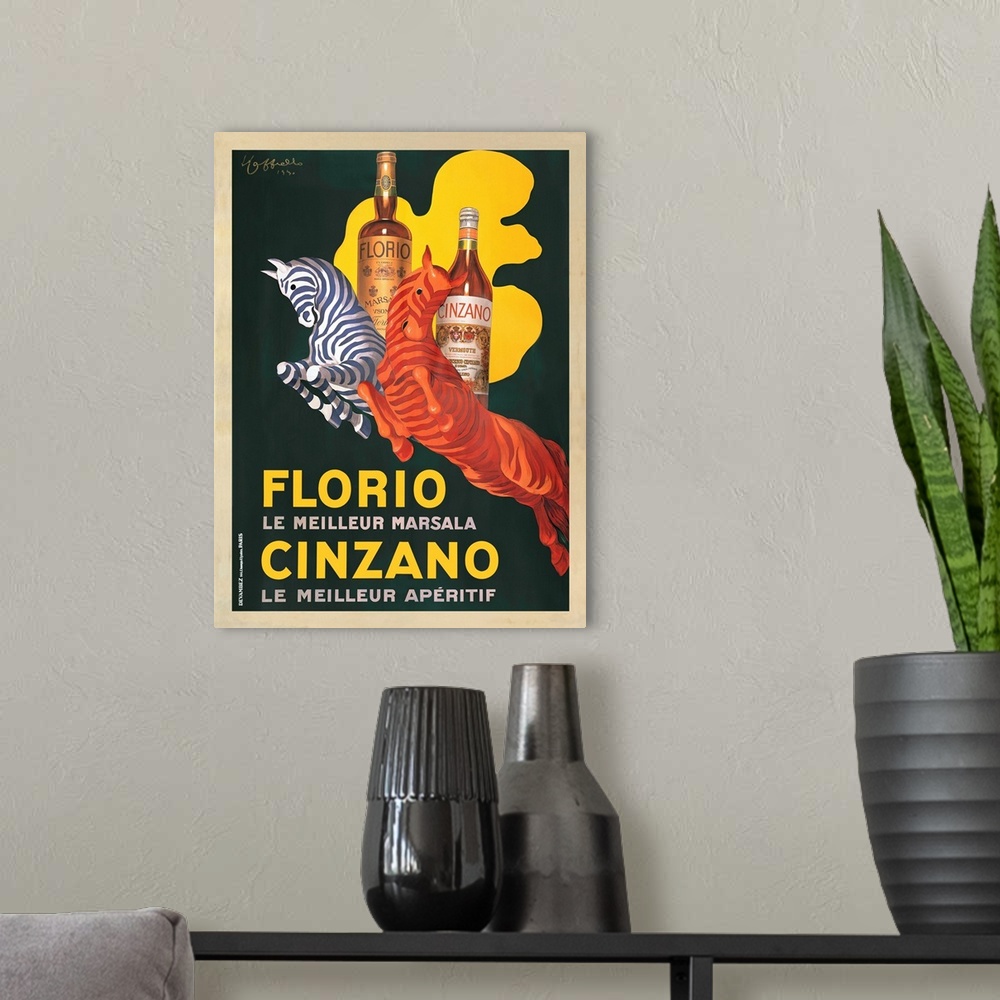 A modern room featuring Vintage advertisement of french wine and spirit company, Florio e Cinzano, 1930.