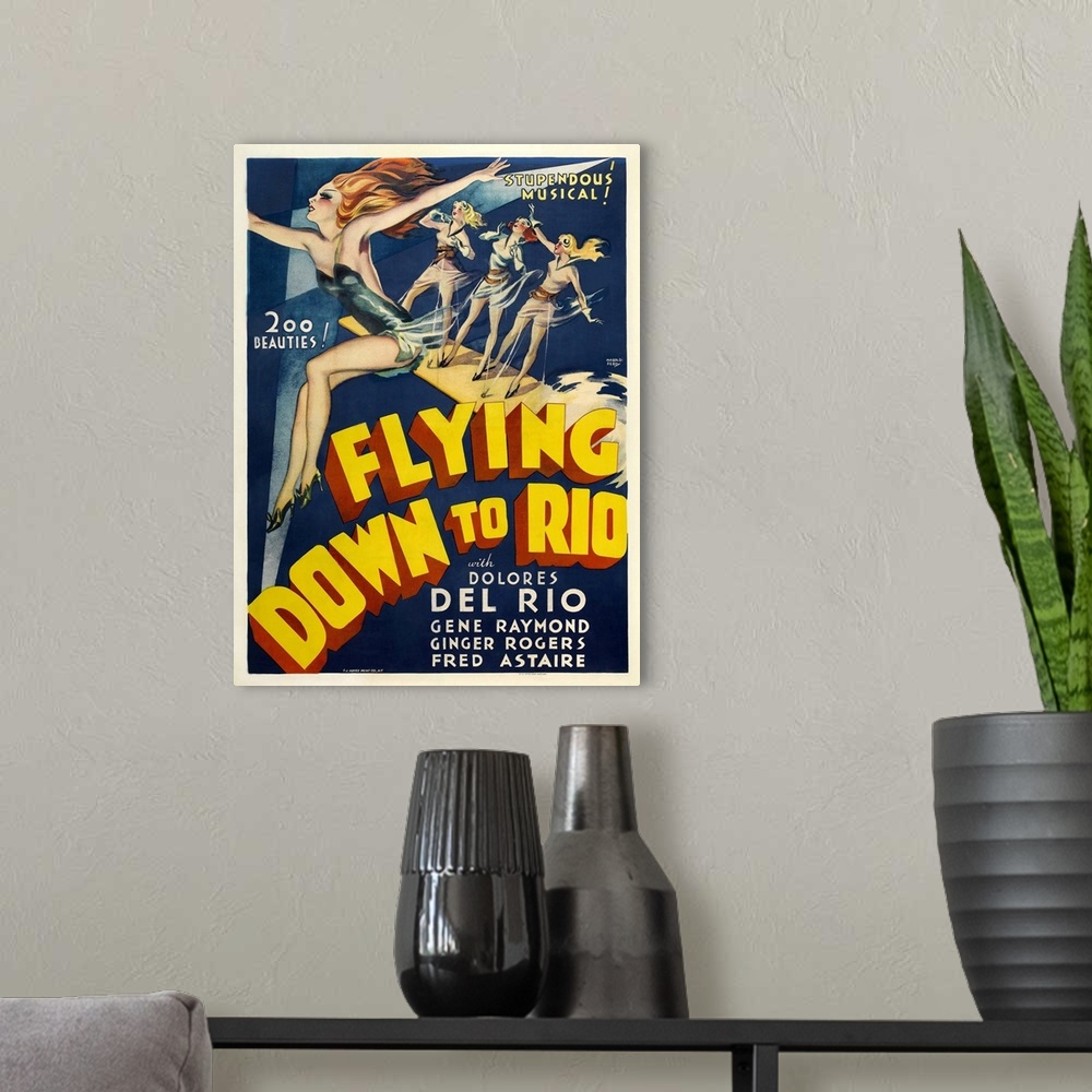 A modern room featuring Vintage movie poster for "Flying Down To Rio"
