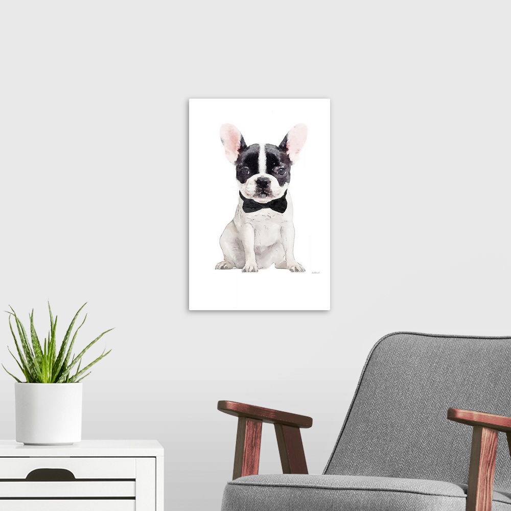 A modern room featuring Frenchie V