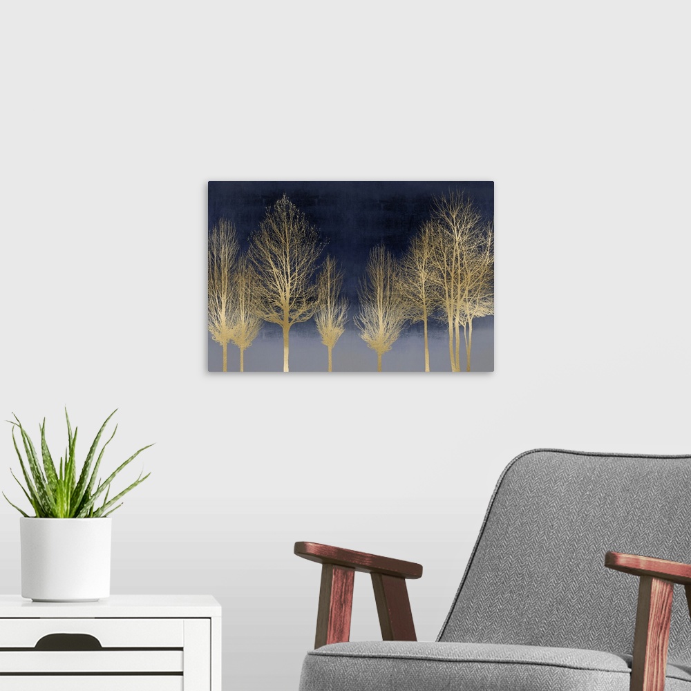 A modern room featuring Gold Forest on Blue