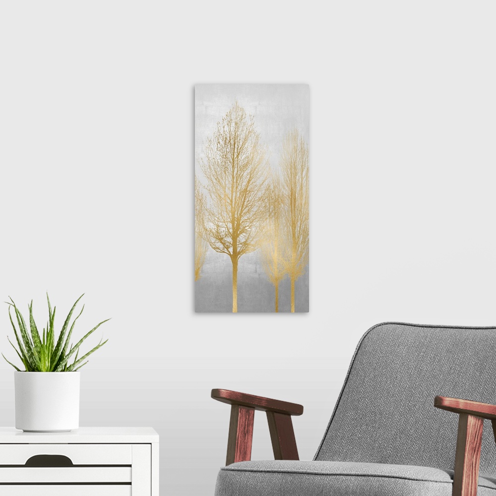 A modern room featuring Gold Tree Panel I