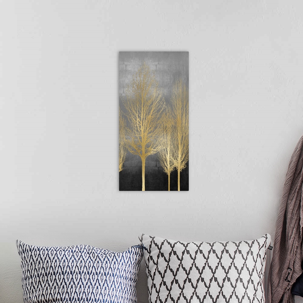 A bohemian room featuring Gold Trees on Gray Panel II